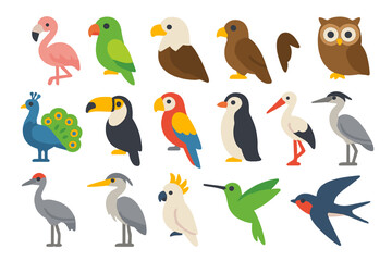Naklejka premium Colorful birds collection: flat design vector illustration for nature and wildlife themes