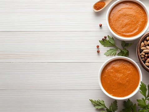 "Variety of Colorful Soup Bowls on Modern Background" - Powered by Adobe