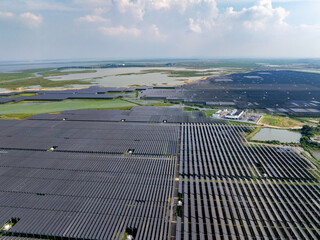 Aerial view of solar photovoltaic power station