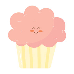 Cute Cupcake Cartoon Illustration with Smiling Face