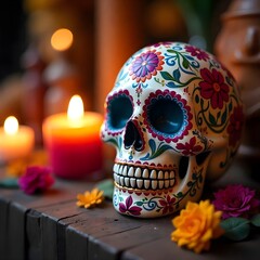 skull with flowers dia de muertos