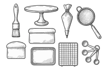 Hand drawn baking tools vector illustration for kitchen art and decorative design