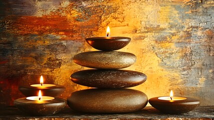 Zen Stones Candles Spa Relaxation Wellness