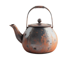 Rustic and weathered vintage tea kettle, showcasing a charming, time-worn appearance