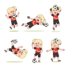 Cute Blonde Girl Character Playing Football collections
