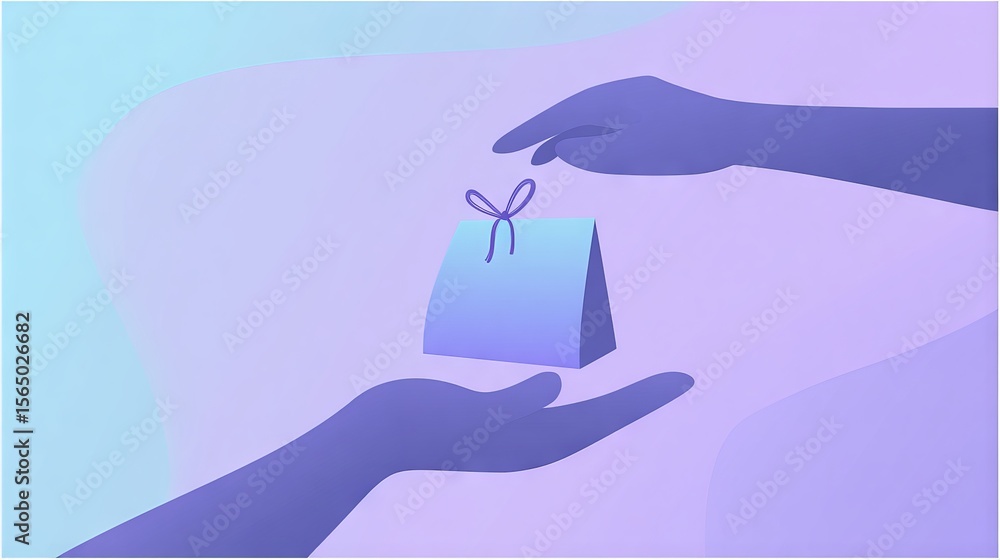 Aufkleber hands exchanging a small gift box with a ribbon, set against a soft gradient background, symbolizing