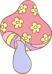 A cute pink cartoon vector illustration of a mushroom with a flower design symbol, perfect for a holiday card or celebration