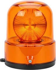 Bright orange rotating beacon warning light This safety signal device features a clear dome and black base on a