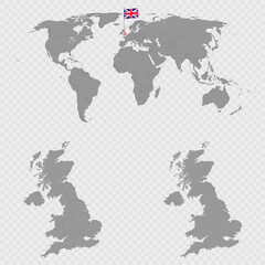 United Kingdom Map Set with World Location.