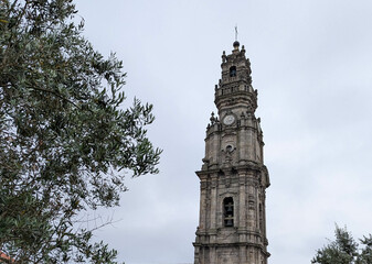 The tower of a church in Porto, Portugal