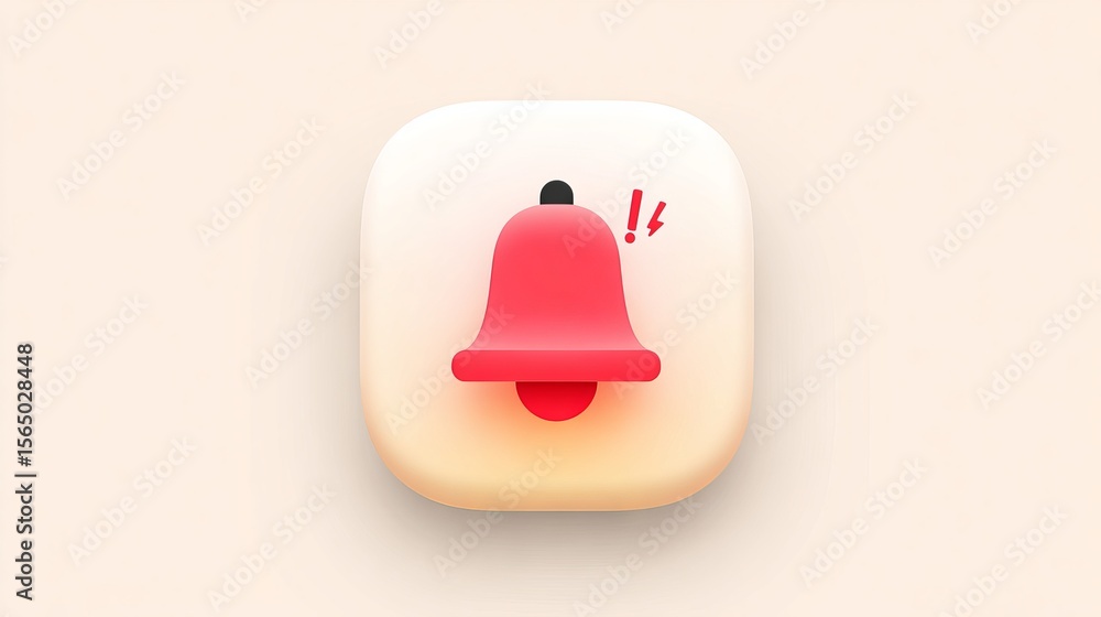 Poster notification bell icon illustration with red color, featuring an alert symbol, designed for digital 
