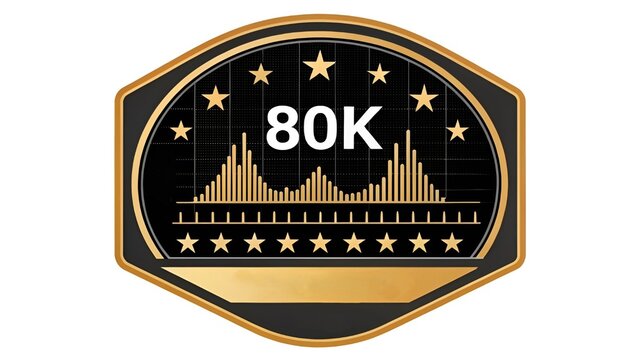 Elegant Gold and Black Achievement Badge: 80K Milestone Celebration Graphic, Premium Quality Stock Image, Business Success, Award Icon, Digital Marketing, High-Resolution.