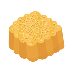 Traditional Asian mooncake for the Mid-Autumn Festival.  Sweet yellow square mooncake with pattern. Illustration isolated on white background.