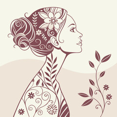 Girl with flowers vector free design.