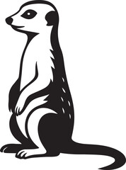 Standing meerkat illustration black and white, Cute animal upright pose vector sketch