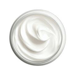 Top view of luxurious, soft, and smooth white cream in an open jar, perfect for skincare and beauty applications