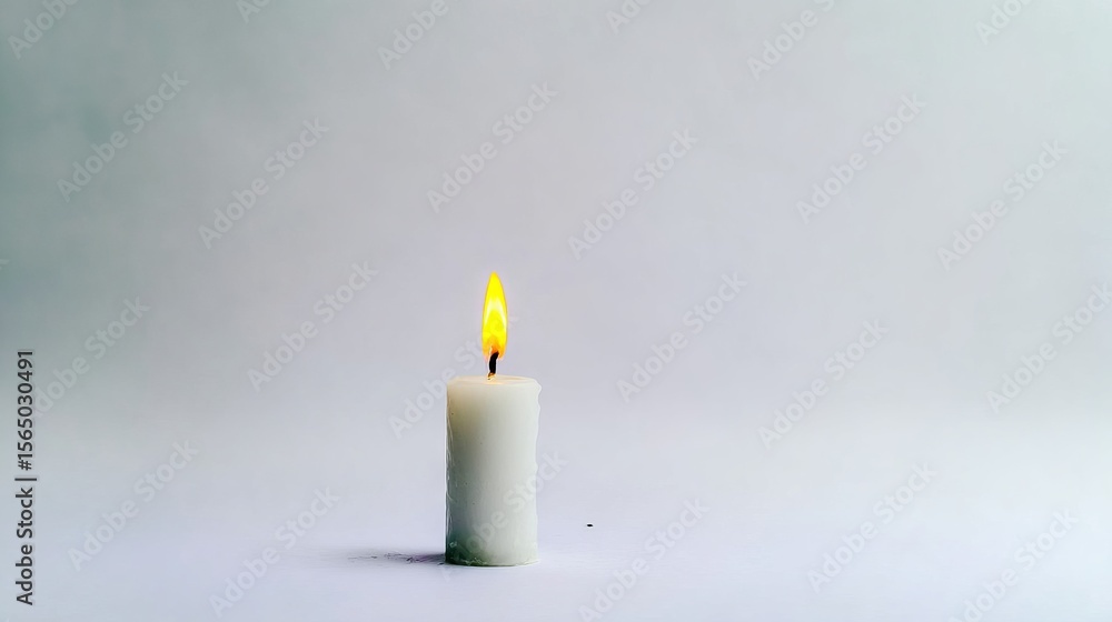 Poster white candle with a flickering flame stands alone on a soft gradient background, creating a serene a