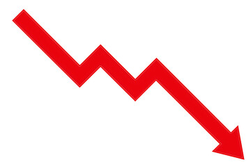 Red arrow graph, business stock market investment down fall direction loss stock market crash 2025, Down fall trend red arrow graph, Red arrow chart graph in downward direction, concept of stock marke