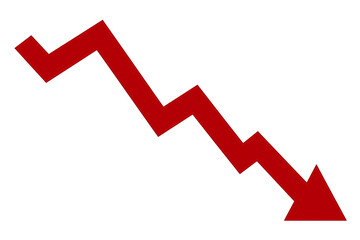 Red arrow graph, business stock market investment down fall direction loss stock market crash 2025, Down fall trend red arrow graph, Red arrow chart graph in downward direction, concept of stock marke