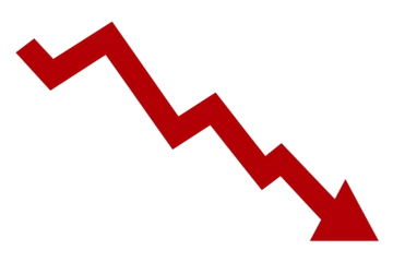 Red arrow graph, business stock market investment down fall direction loss stock market crash 2025, Down fall trend red arrow graph, Red arrow chart graph in downward direction, concept of stock marke