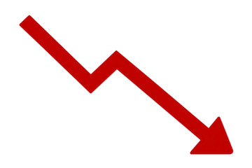 Red arrow graph, business stock market investment down fall direction loss stock market crash 2025, Down fall trend red arrow graph, Red arrow chart graph in downward direction, concept of stock marke