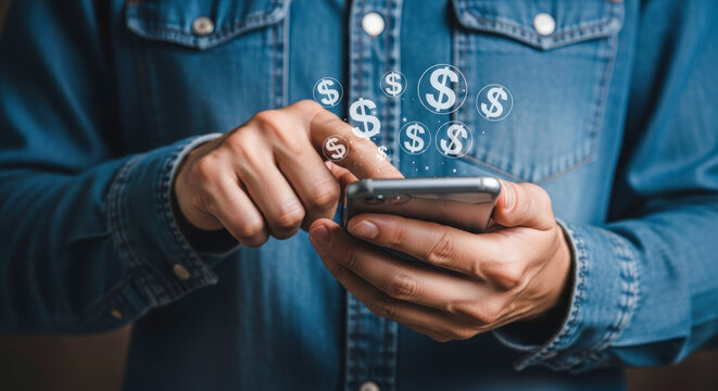 Online money making mobile banking finance investment app business earning dollar currency technology