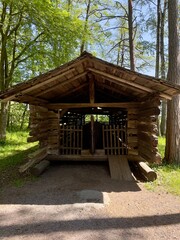 Old dilapidated ancient wooden barn in the village. Finland, 19th century