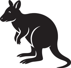 Wallaby silhouette black and white graphic, Australian marsupial simple design