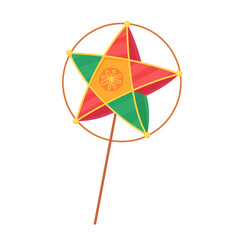 Traditional Vietnamese star lantern for the Mid-Autumn Festival. Red and green star shaped lantern. Vector simple illustration isolated on white background. © sorninai