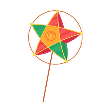 Traditional Vietnamese star lantern for the Mid-Autumn Festival. Red and green star shaped lantern. Vector simple illustration isolated on white background.