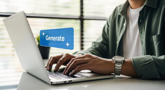 Generate content with laptop for business productivity and digital marketing strategy online generation ai tool