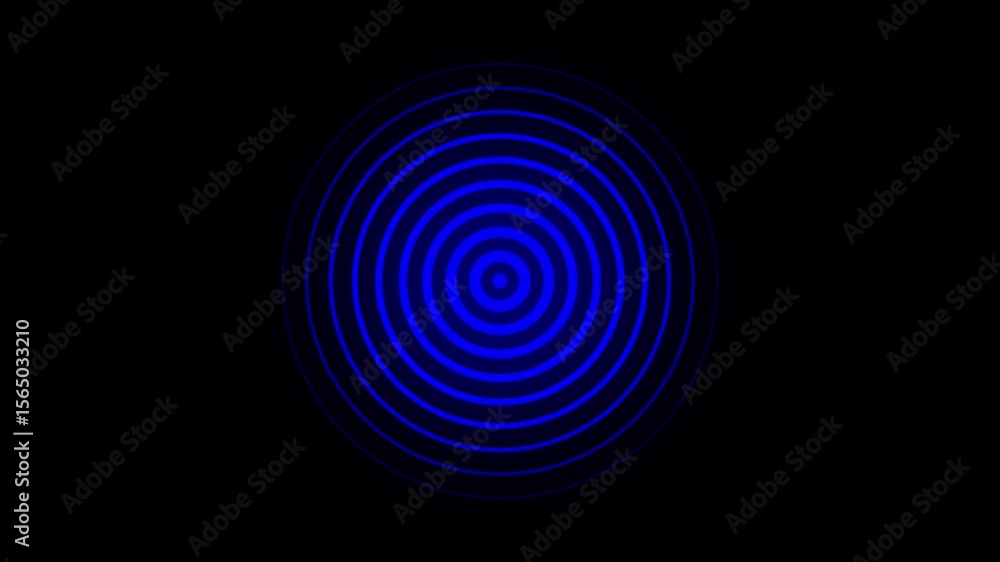 Poster abstract blue concentric circles pulsating on black background motion graphics