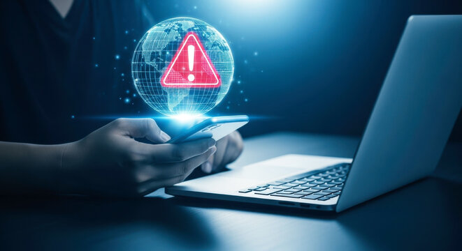 Cybersecurity alert network security data breach threat detection system vulnerability warning internet safety