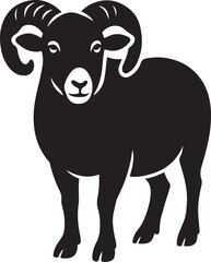 Ram silhouette large horns bold black, Strong animal figure side view vector