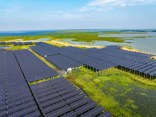 Aerial view of solar photovoltaic power station