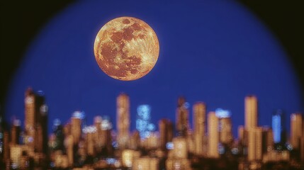 Full Moon Over Cityscape on Mid-Autumn Night