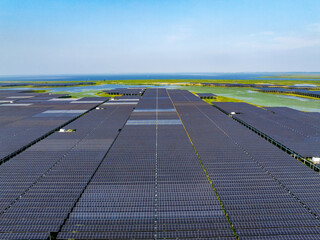 Aerial view of solar photovoltaic power station