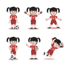 Cute Chinese Girl Cartoon Character Playing Football