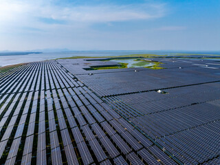 Aerial view of solar photovoltaic power station