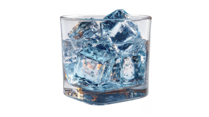 Ice cubes in glass of water, isolated on transparent background