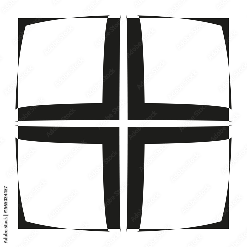 Poster geometric cross pattern. black white vector. abstract square shape. symmetrical graphic art.