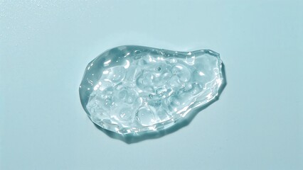 Luminous hyaluronic acid gel on soft blue background