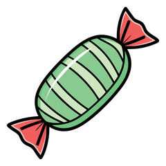 Green striped candy with red ends sweet treat