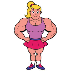 Cartoon Bodybuilder Posing with Hands on Hips