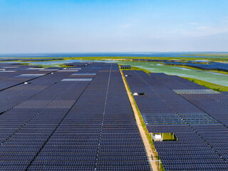 Aerial view of solar photovoltaic power station