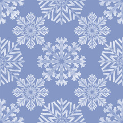 Hand drawn blue snowflakes, blue background. Seamless floral pattern-770.