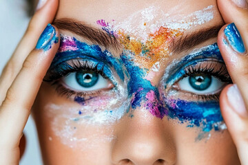 Face painted like a sunset with vibrant colors and striking details