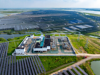 Aerial view of solar photovoltaic power station