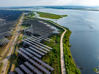 Aerial view of solar photovoltaic power station