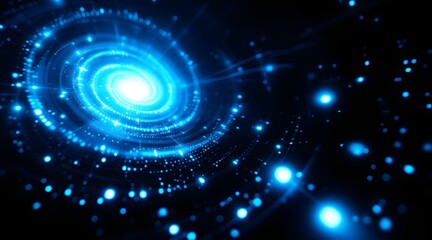 Obraz premium Abstract blue glowing spiral galaxy with bright light and bokeh effect